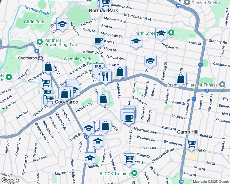map of restaurants, bars, coffee shops, grocery stores, and more near 10 Biran Street in Camp Hill