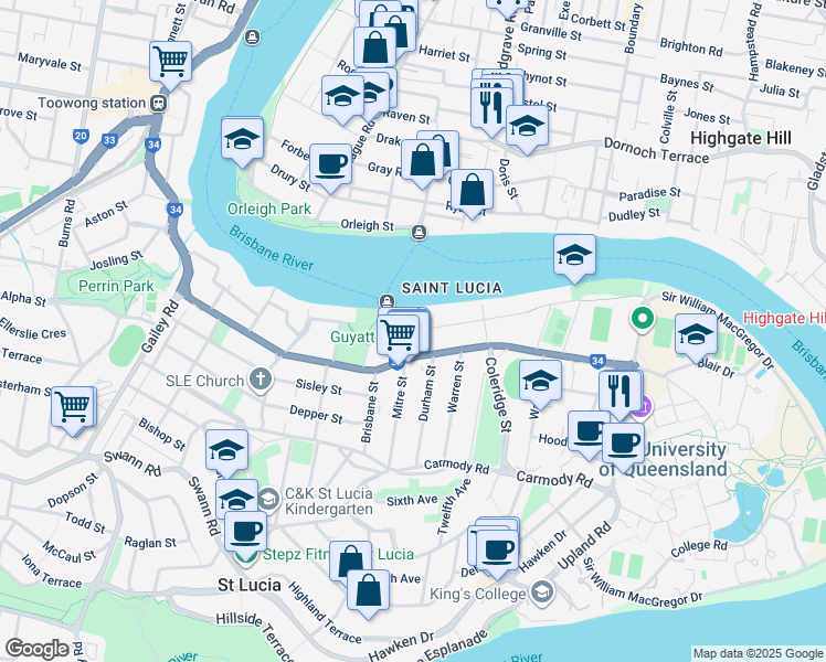 map of restaurants, bars, coffee shops, grocery stores, and more near Laurence Street in Saint Lucia