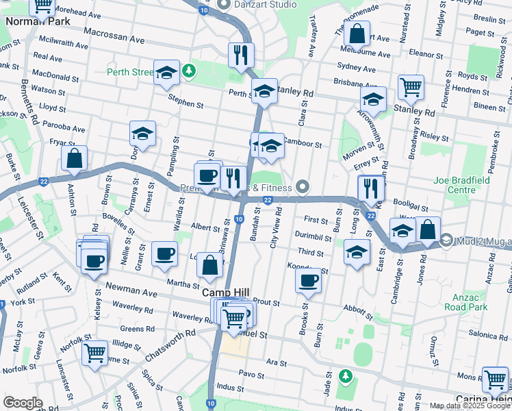 map of restaurants, bars, coffee shops, grocery stores, and more near 601 Old Cleveland Road in Camp Hill