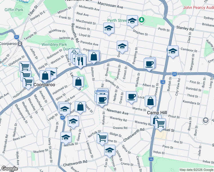 map of restaurants, bars, coffee shops, grocery stores, and more near 24 Hamel Street in Camp Hill