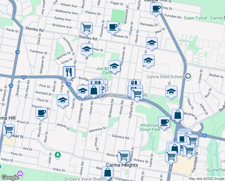 map of restaurants, bars, coffee shops, grocery stores, and more near 11 Sankey Street in Carina