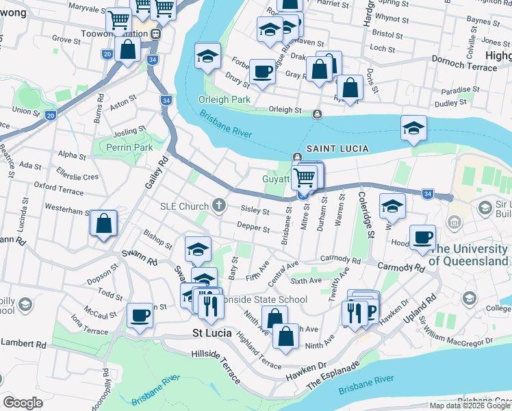 map of restaurants, bars, coffee shops, grocery stores, and more near 44 Sisley Street in Saint Lucia