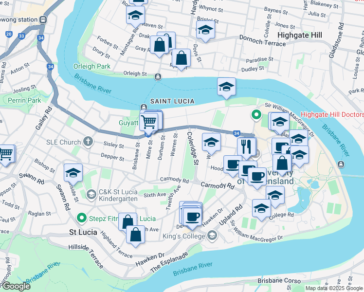 map of restaurants, bars, coffee shops, grocery stores, and more near 75 Munro Street in Saint Lucia