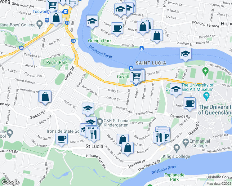 map of restaurants, bars, coffee shops, grocery stores, and more near 53 Sisley Street in Saint Lucia