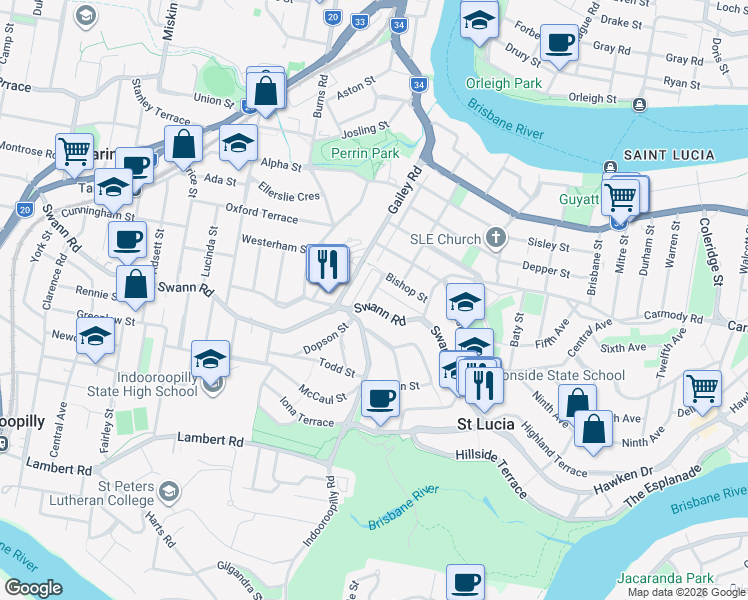 map of restaurants, bars, coffee shops, grocery stores, and more near 280 Swann Road in Saint Lucia