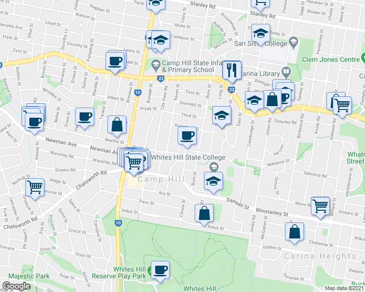 map of restaurants, bars, coffee shops, grocery stores, and more near 29 Brooks Street in Camp Hill