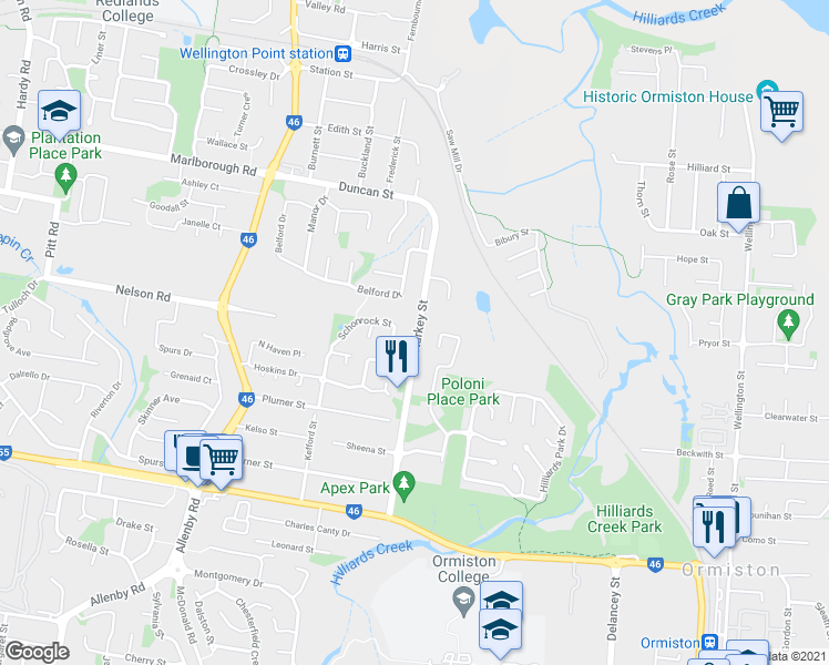 map of restaurants, bars, coffee shops, grocery stores, and more near 66 Starkey Street in Wellington Point