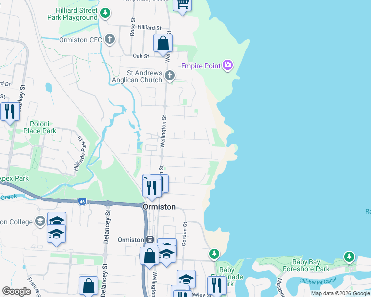 map of restaurants, bars, coffee shops, grocery stores, and more near 31-33 Beckwith Street in Ormiston