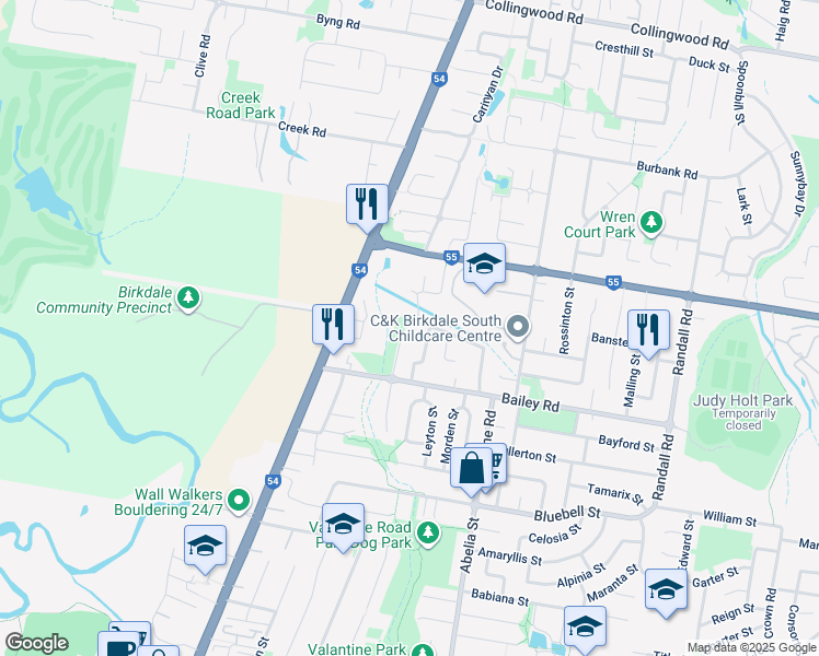map of restaurants, bars, coffee shops, grocery stores, and more near 1 Parkgrove Street in Birkdale