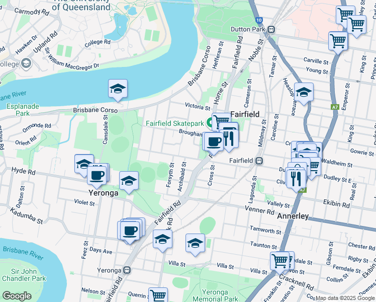 map of restaurants, bars, coffee shops, grocery stores, and more near 99 Ashby Street in Fairfield