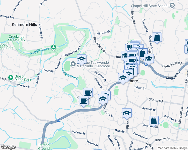 map of restaurants, bars, coffee shops, grocery stores, and more near Aberfeldy Street in Kenmore