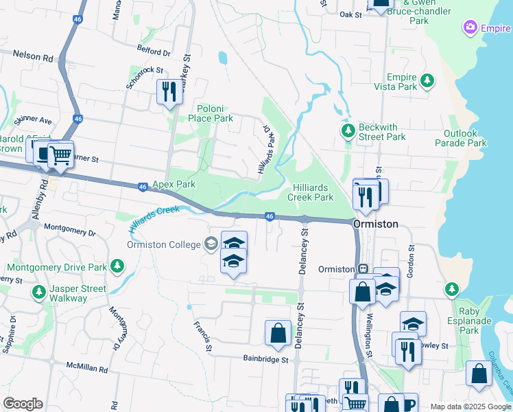 map of restaurants, bars, coffee shops, grocery stores, and more near 101 Sturgeon Street in Ormiston
