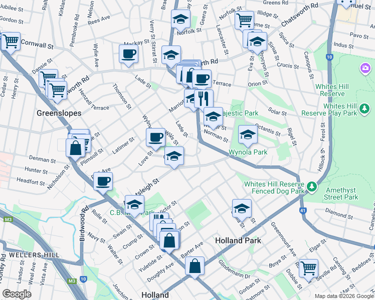 map of restaurants, bars, coffee shops, grocery stores, and more near 60 Wills Street in Coorparoo