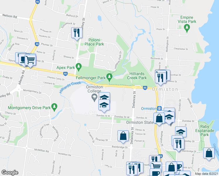 map of restaurants, bars, coffee shops, grocery stores, and more near 118 Sturgeon Street in Ormiston