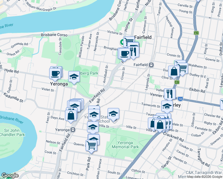 map of restaurants, bars, coffee shops, grocery stores, and more near 158 Venner Road in Fairfield
