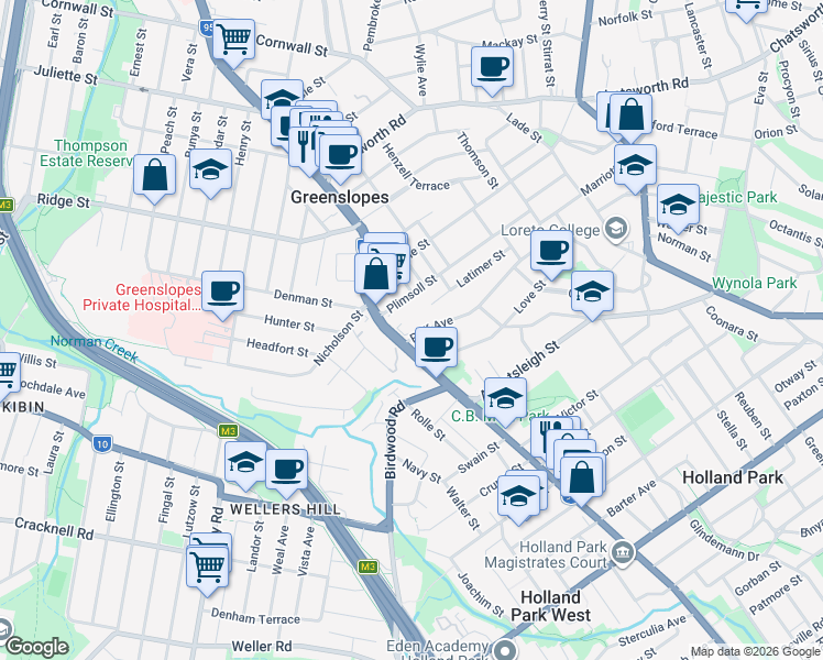 map of restaurants, bars, coffee shops, grocery stores, and more near 8 Raff Avenue in Holland Park