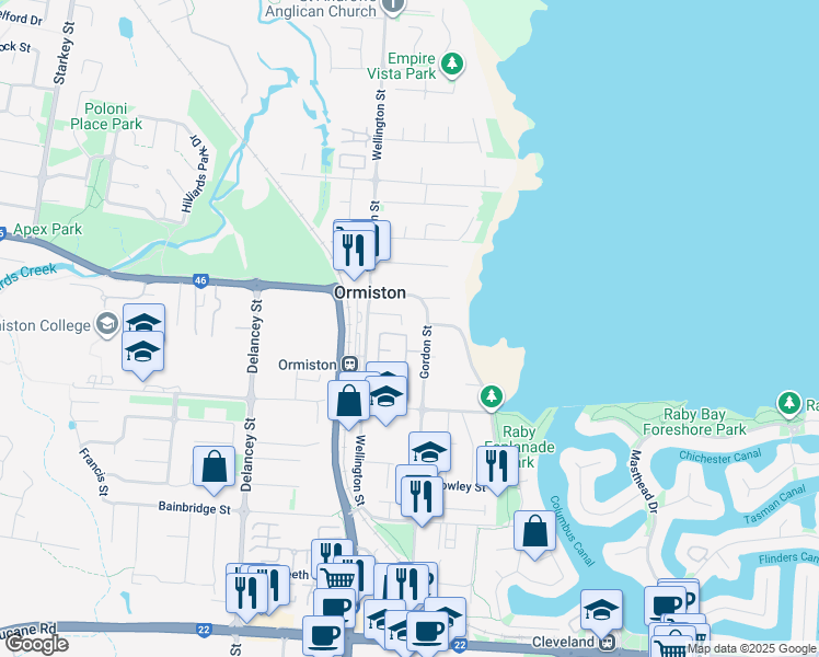 map of restaurants, bars, coffee shops, grocery stores, and more near 130 Gordon Street in Ormiston