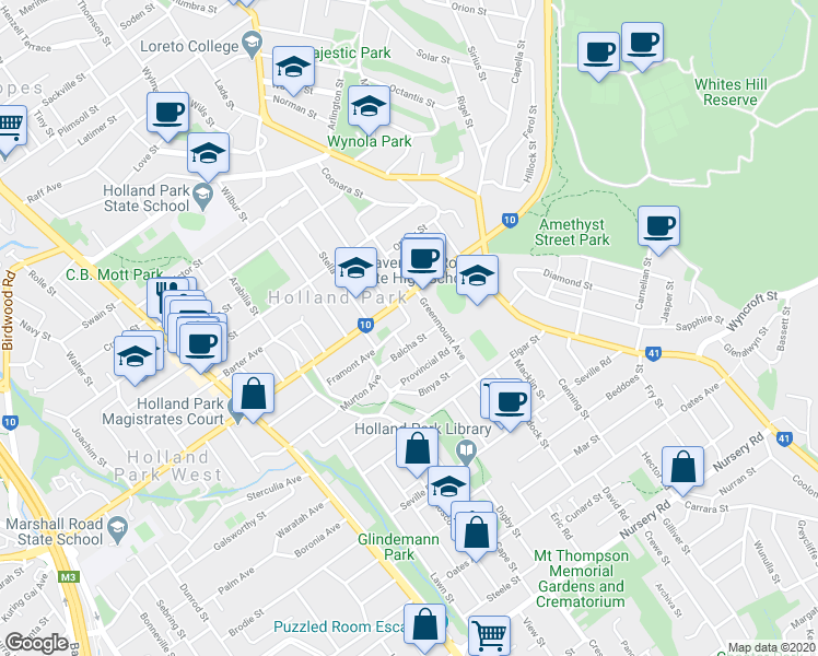 map of restaurants, bars, coffee shops, grocery stores, and more near 97 Murton Avenue in Holland Park