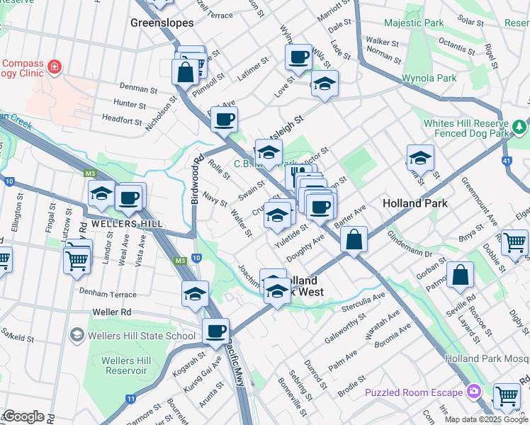 map of restaurants, bars, coffee shops, grocery stores, and more near 30 Crump Street in Holland Park West