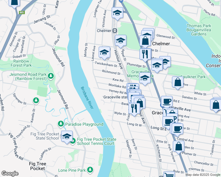 map of restaurants, bars, coffee shops, grocery stores, and more near 46 Verney Road West in Graceville