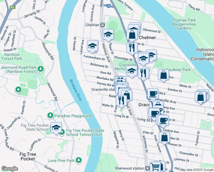 map of restaurants, bars, coffee shops, grocery stores, and more near 69 Verney Road West in Graceville