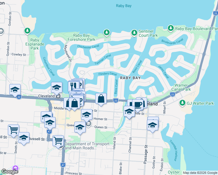 map of restaurants, bars, coffee shops, grocery stores, and more near 16 Bollard Court in Cleveland