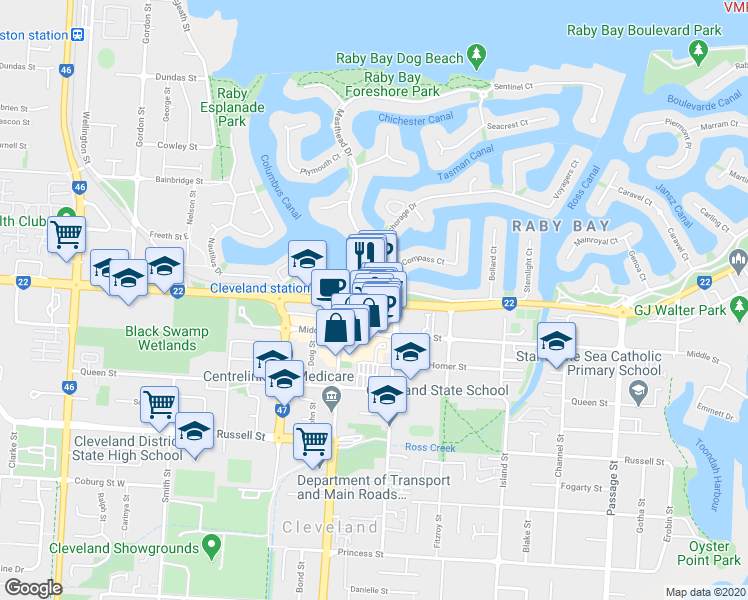 map of restaurants, bars, coffee shops, grocery stores, and more near 162 Shore Street West in Cleveland
