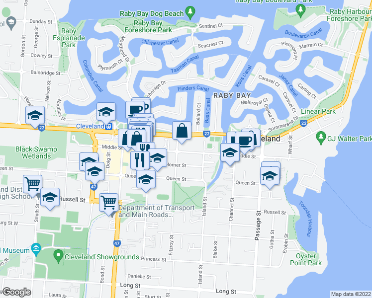map of restaurants, bars, coffee shops, grocery stores, and more near 150 Middle Street in Cleveland