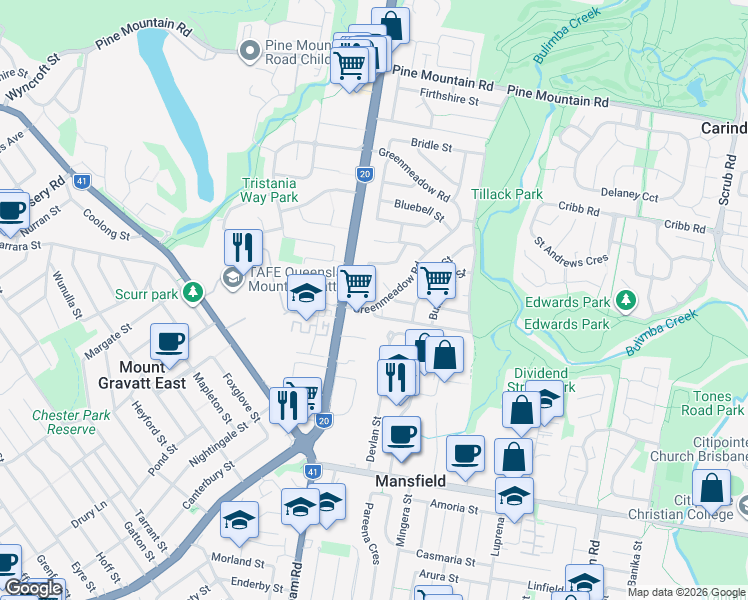 map of restaurants, bars, coffee shops, grocery stores, and more near 10 Greenmeadow Road in Mansfield