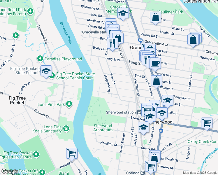map of restaurants, bars, coffee shops, grocery stores, and more near 39 Magazine Street in Sherwood