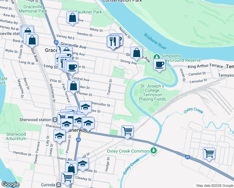 map of restaurants, bars, coffee shops, grocery stores, and more near 115 Borden Street in Sherwood