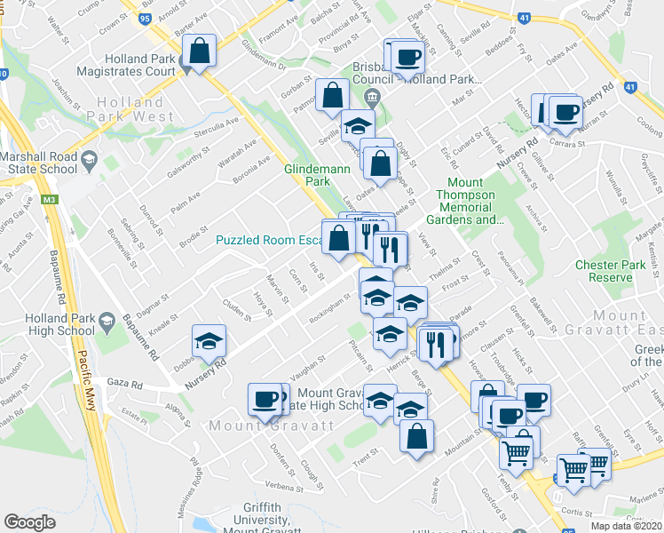 map of restaurants, bars, coffee shops, grocery stores, and more near 25 Miriam Street in Holland Park West