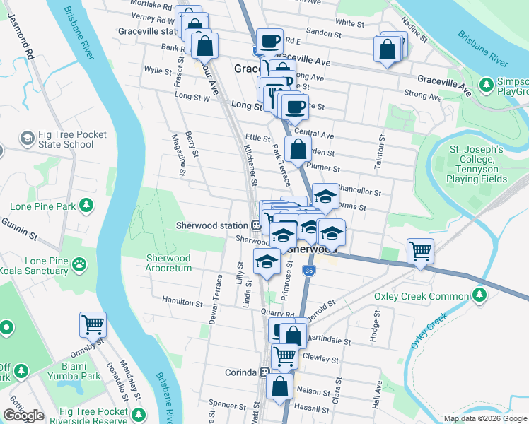 map of restaurants, bars, coffee shops, grocery stores, and more near 61 Skew Street in Sherwood