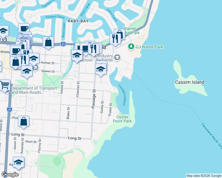 map of restaurants, bars, coffee shops, grocery stores, and more near 2 Russell Street in Cleveland