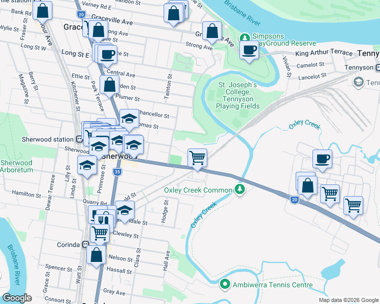map of restaurants, bars, coffee shops, grocery stores, and more near 453-481 Sherwood Road in Sherwood