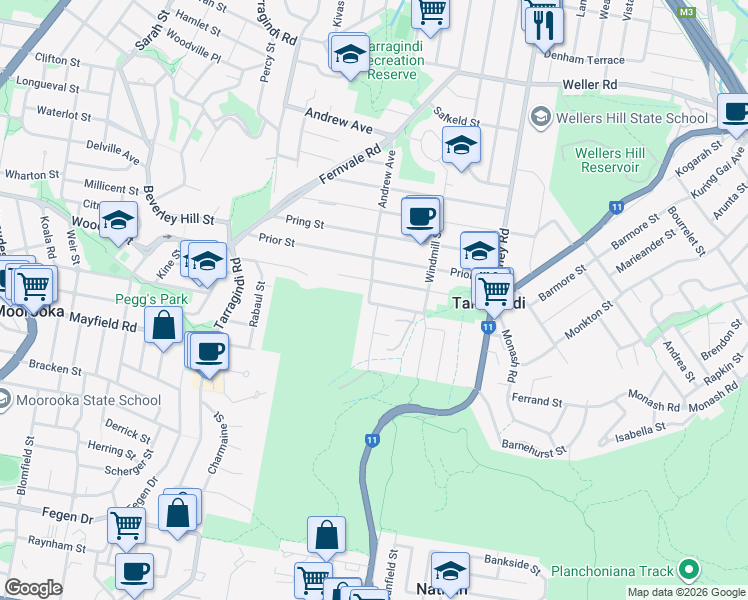 map of restaurants, bars, coffee shops, grocery stores, and more near 4 Pallaranda Street in Tarragindi