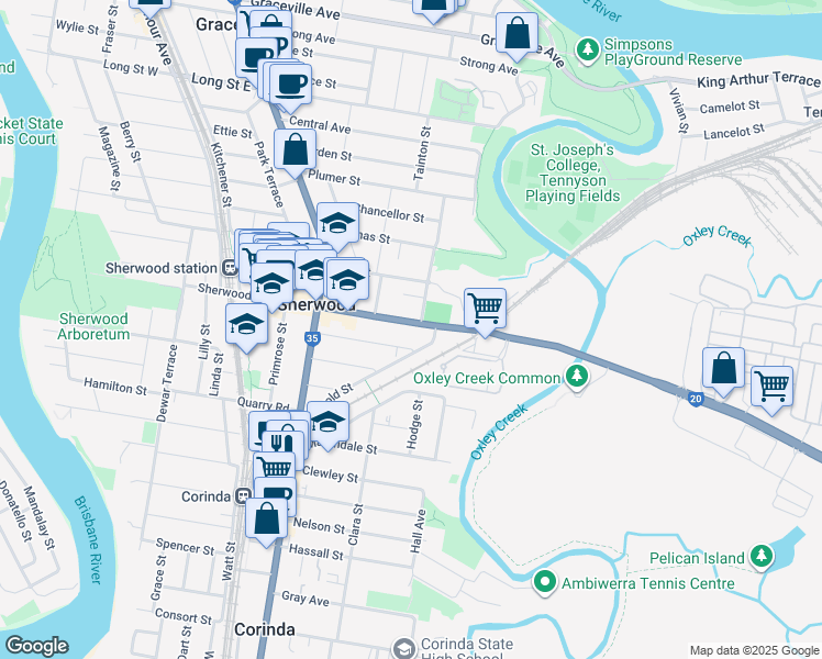 map of restaurants, bars, coffee shops, grocery stores, and more near 552 Sherwood Road in Sherwood