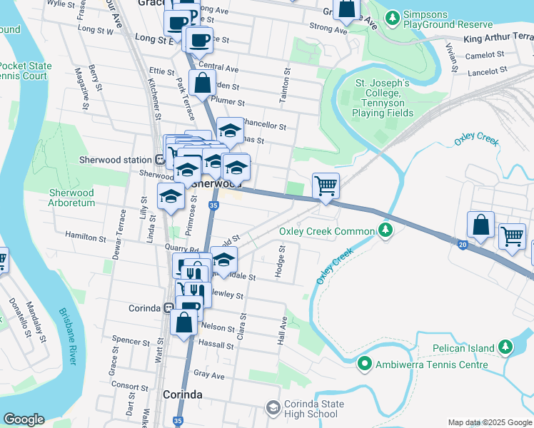 map of restaurants, bars, coffee shops, grocery stores, and more near 61 Hood Street in Sherwood