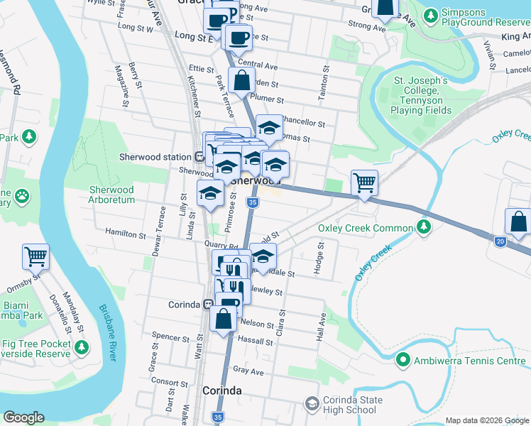 map of restaurants, bars, coffee shops, grocery stores, and more near 16 Mayhew Street in Sherwood