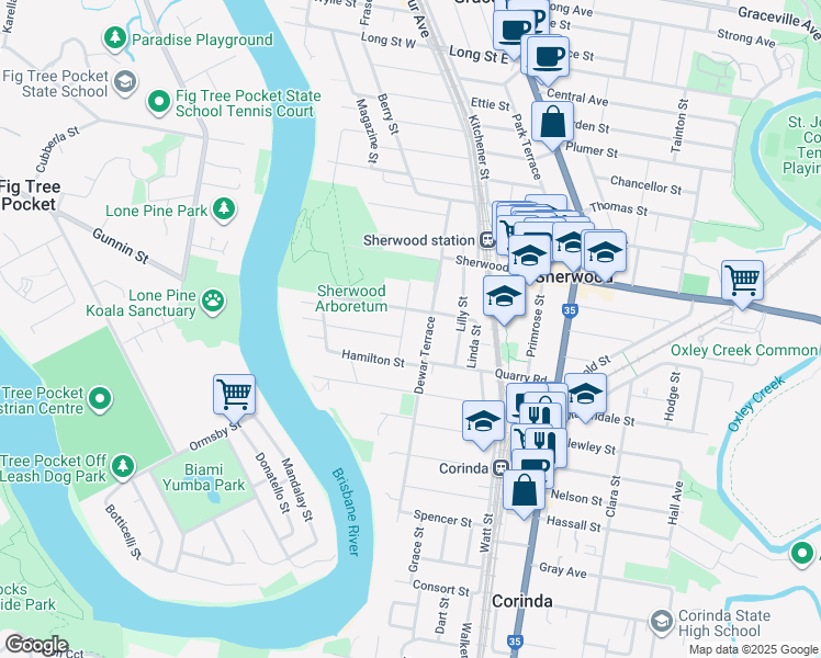 map of restaurants, bars, coffee shops, grocery stores, and more near 56 Robertson Street in Sherwood