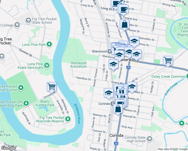map of restaurants, bars, coffee shops, grocery stores, and more near 111 Dewar Terrace in Sherwood