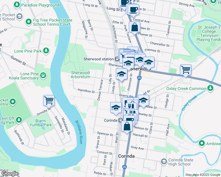 map of restaurants, bars, coffee shops, grocery stores, and more near 90 Lilly Street in Sherwood