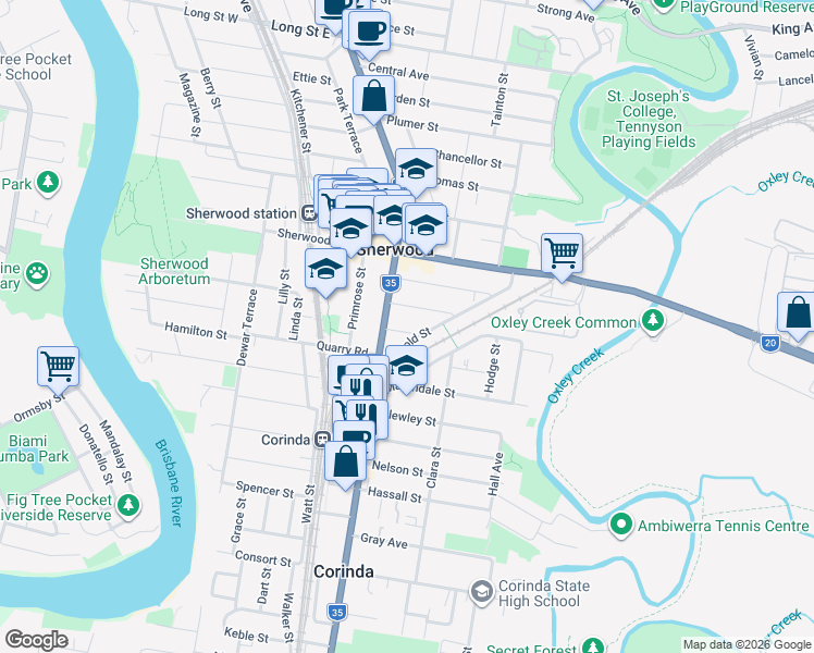 map of restaurants, bars, coffee shops, grocery stores, and more near 16 Coyne Street in Sherwood