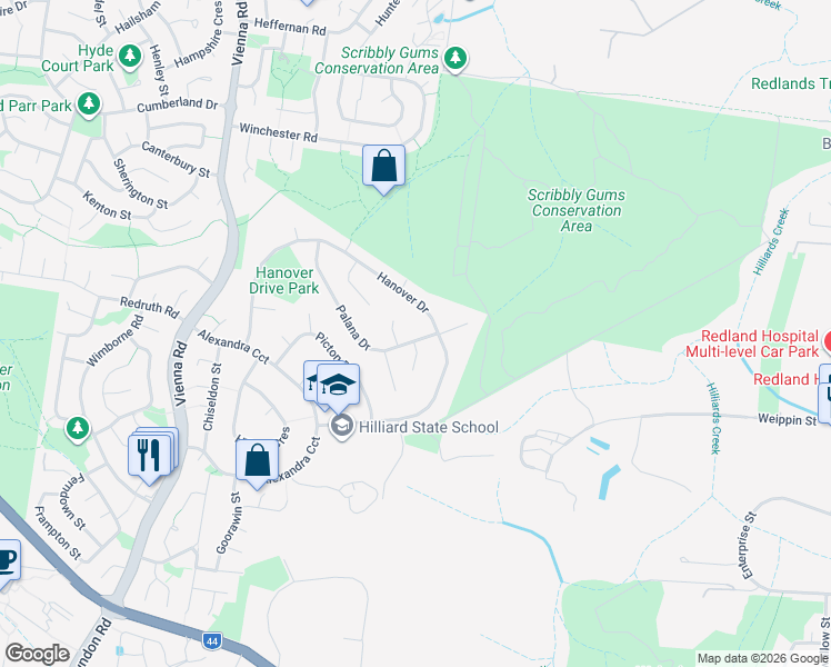 map of restaurants, bars, coffee shops, grocery stores, and more near 34 Palana Drive in Alexandra Hills