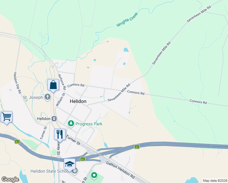 map of restaurants, bars, coffee shops, grocery stores, and more near 519 Connors Road in Helidon