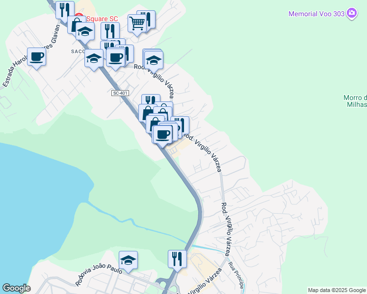 map of restaurants, bars, coffee shops, grocery stores, and more near 4100 SC-401 in Florianópolis