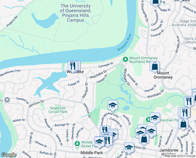 map of restaurants, bars, coffee shops, grocery stores, and more near 4 Riga Close in Westlake