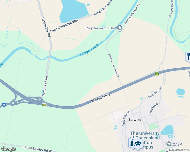 map of restaurants, bars, coffee shops, grocery stores, and more near LOT 189 Warrego Hwy in Lawes