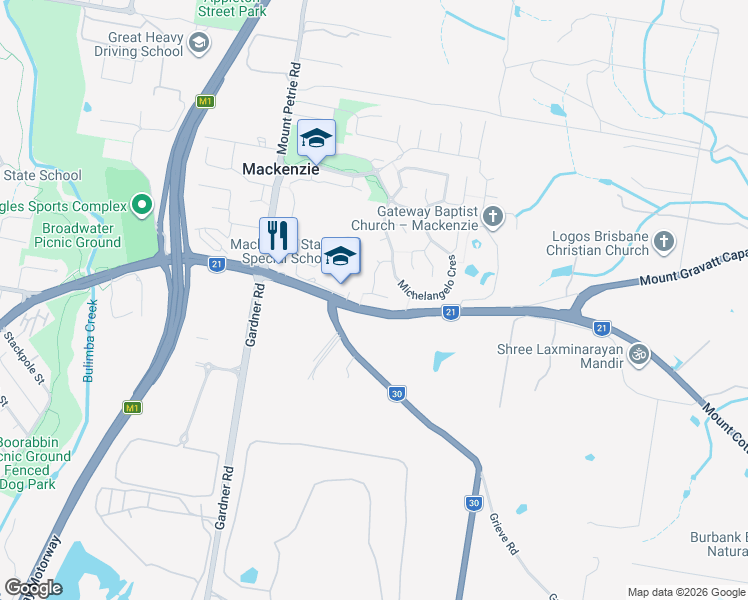map of restaurants, bars, coffee shops, grocery stores, and more near 25 Delacroix Place in Mackenzie