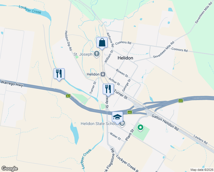 map of restaurants, bars, coffee shops, grocery stores, and more near 3 Arthur St in Helidon
